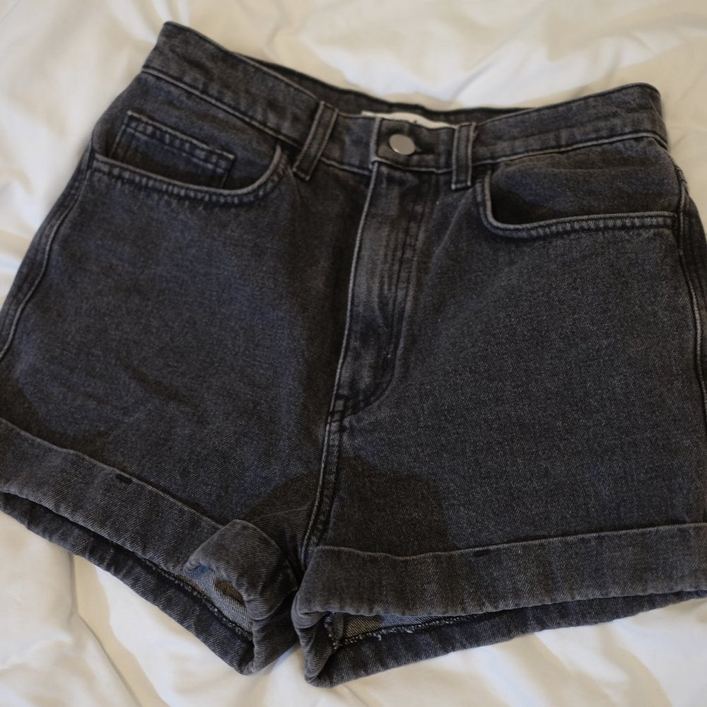 High-Waisted, Black Vintage Wash, Denim Shorts